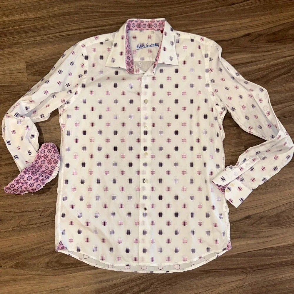 Robert‎ Graham Patterned Button-Up Shirt Dobby Cotton Designer Boys Size XL